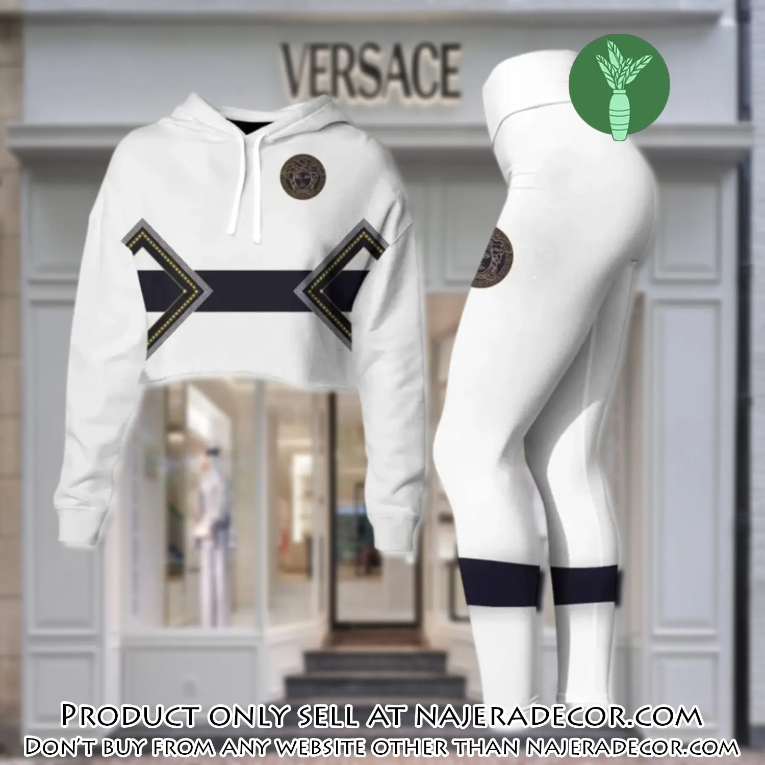 Versace white luxury brand clothes leggings and crop top set for women njr2645424